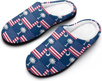 Generic Flag of Usa And South Carolina Mens Slippers Memory Foam Winter Warm Sandals Slip On House Shoes Size 7-14