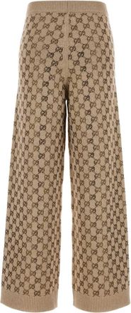 Gucci Womens Gg Logo-Jacquard Wool Blend Joggers Beige Cashmere Viscose