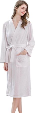 Generic Womens Lightweight Cotton Bathrobe, Long Belted Robe, Breathable Full Length Dressing Gown, Soft Spa Style Robe, Simple and Comfortable Wear, Ideal fo