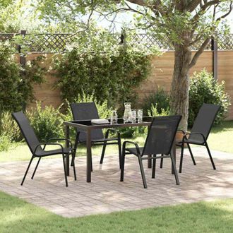 vidaXL Vidaxl - Conjunto De Comedor De Jard&iacute;n 5 Pcs Negro Textileno Y Acero
