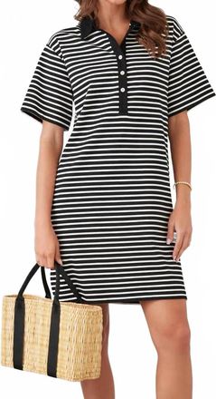 Karen Kane Stripe Short Sleeve Polo Dress In Ivory With Black