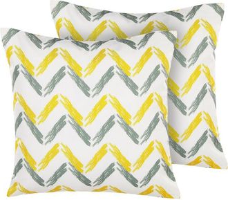 Beliani Beliani - Conjunto De Cojines De Jard&iacute;n Amarillo Y Gris De Poli&eacute;ster Multicolor 45 X 45 Cm Decoraci&oacute;n Para Exterior Resistente Al Agua Affile