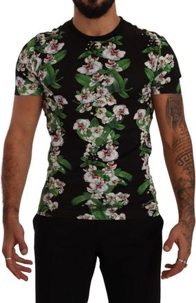 Dolce & Gabbana Black Floral Print Crewneck Mens T-shirt Cotton - Size X-Small