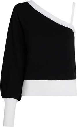 Karl Lagerfeld Long Sleeve Tops, female, Black, Size: L Monochrome Knit One-Shoulder Jumper