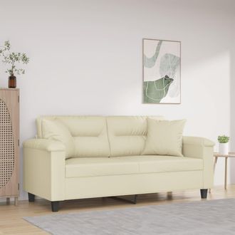 vidaXL Sof&aacute; De 2 Plazas Con Cojines Cuero Sint&eacute;tico Color Crema 140 Cm Vidaxl
