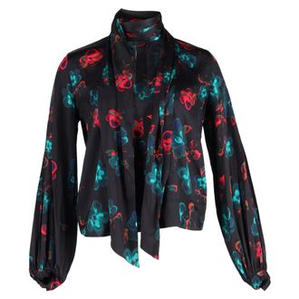 Ganni Ganni Floral Print Blouse in Black Silk