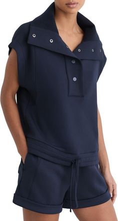 Reiss Phoebe Snap Collar Top in Navy at Nordstrom, Size X-Large