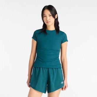 New Balance Mujer Ribbed Fitted T-Shirt en Verde, Poly Knit, Talla XL