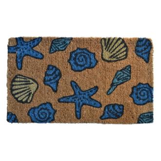 Imports Decor Beach Seashell Coir Doormat, Coconut Fiber Door Mat with Starfish Pattern for Indoor Outdoor Entrance