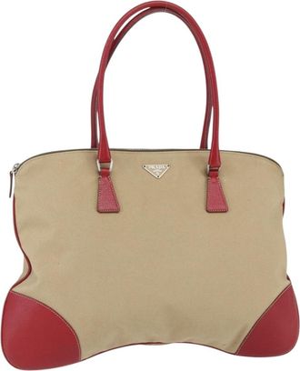 Prada Vintage Handbag Canvas Beige Canvas Handbag (Pre-Owned)