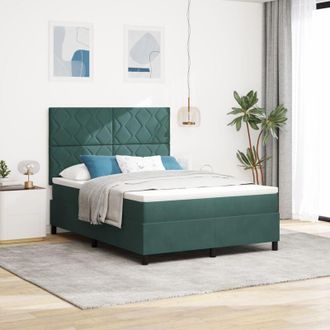 vidaXL LED Box Spring Bed with Mattress Dark Green 160 x 200 cm Fabric vidaXL
