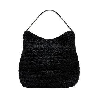 Toteme Shoulder Bags, female, Black, Size: ONE SIZE Belted Paper Raffia Tote