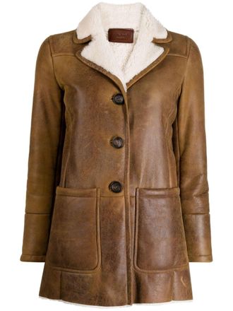 Prada button-front shearling jacket - women - Sheep Skin/Shearling - 38 - Brown
