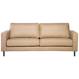 Beliani Sof&aacute; De Piel Sint&eacute;tico Beige 3 Plazas Patas De Metal Respaldo Tapizado Estilo Minimalista Moderno Savalen
