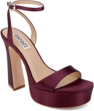 Badgley Mischka Caia Ankle Strap Platform Sandal in Wine Satin at Nordstrom, Size 7.5