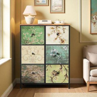 OEM C&oacute;moda Vintage 6 Cajones - Motivos Florales - Marco De Metal - 86.5x67.5x30 Cm