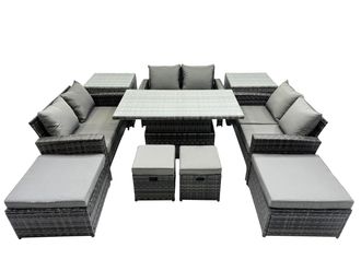 Fimous Outdoor Love Sofa Set &Adjustable Lifting Dining Table 2 Side Tables in Dark Grey