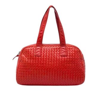 Bottega Veneta Pre-owned Woven Nappa Leather Handbag - Dames - Pre-owned - Rood - Maat: ONE Size Leer