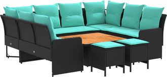 vidaXL Juegos De Muebles 8 Uds. Negro Y Turquesa Rat&aacute;n Sint&eacute;tico Vidaxl