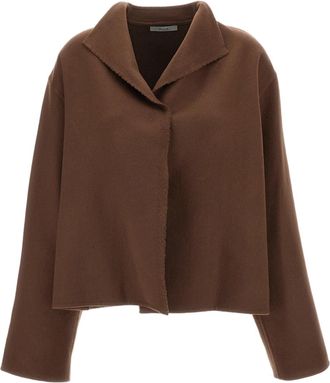 Dusan Brown Cimossa Boxy Open Collar Cashmere Jacket