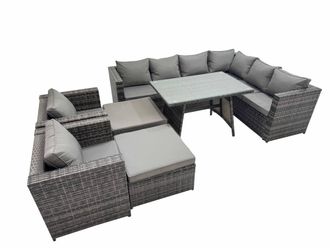 Fimous Rattan garden furniture Patio Furniture Sets with Dining Table 2 Stool in Dark Grey