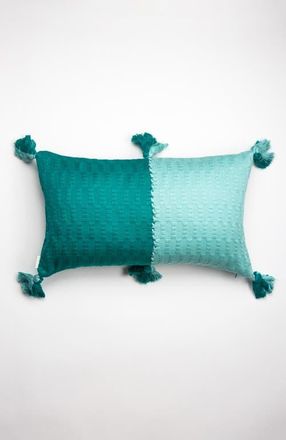 Archive New York Antigua Colorblocked Handwoven Cotton Throw Pillow | 12x20 in Jade And Aqua at Nordstrom