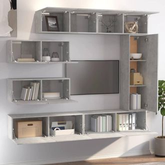 Berkfield Home Classic 7 Piece TV Cabinet Set Concrete Grey Engineered Wood