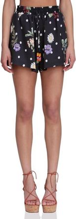 Avec Les Filles Floral Print Drawstring Shorts in Black Scattered Botanical at Nordstrom, Size X-Small