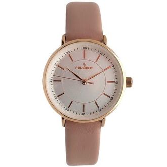 Peugeot Modern Round Calfskin Leather Watch- 30MM in Pink at Nordstrom