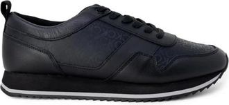 Calvin Klein Zwarte Leren Print Low Top Sneaker - Heren - Sneakers - Zwart - 44 EU - Leer - Schoenen