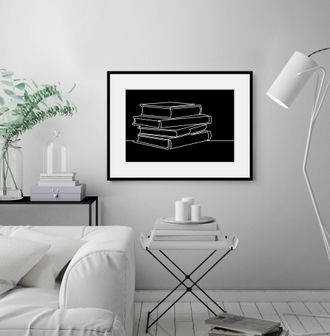 Queence Bild »Paige« Blätter Bücher Kunst Modern Schwarz-Weiss 1 Stk. tlg. HD Premium Poster-Druck inkl. Holzrahmen