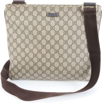 Gucci Brown Leather Coated Canvas Shoulder Bag (Pre-Owned)