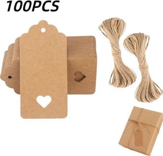 OEM 100 Unidades, Etiqueta Colgante De Papel Kraft, Etiqueta De Regalo, Tarjeta De Papel, Etiqueta Hecha A Mano, Con Cord&oacute;n, Marr&oacute;n, 4,5 X 9,5 Cm