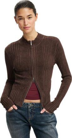 Cotton On Womens Variegated Rib Zip Through in American Oak at Nordstrom, Size Medium