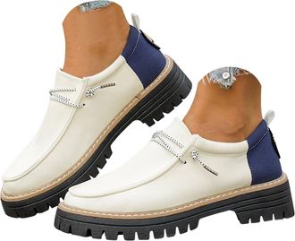 Generic Womens Chunky Loafers Platform Comfortable Slip On Walking Shoes Dressy Fall Winter Round Toe Patchwork Lug Sole Business Casual Work Loafer Fashion D