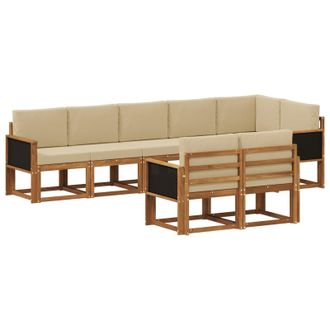 vidaXL Conjunto De Sof&aacute;s De Exterior 8 Pcs Natural Y Beige Poli&eacute;ster Vidaxl