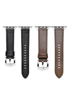 Posh Tech Drake 2-Pack Assorted Leather Apple Watch Watchbands in Black/brown at Nordstrom Rack