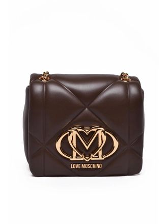 Love Moschino Quilted Brown Crossbody Bag With Metallic Logo Detail