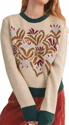 Merci Woodland Whimsy Knit Sweater In Cream Green