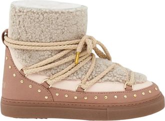 INUIKII Beige bontgevoerde sneeuwlaarzen met leer - Dames - Winterlaarzen - Beige - 37 EU - Leer - Schoenen