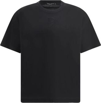 Dolce & Gabbana Geborduurd Logo Katoenen T-shirt - Heren - T-shirts - Zwart - M - Katoen - Tops