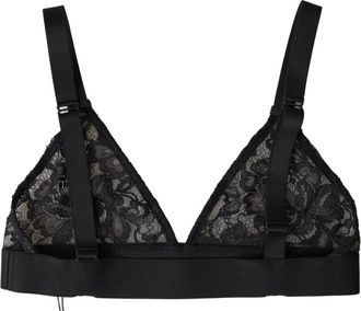 Dolce & Gabbana Bloemenkant Stretch BH - Dames - BHs - Zwart - S - Nylon - Ondergoed