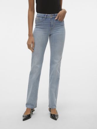 Vero Moda Straight-Jeans VERO MODA VMFLASH MR STRAIGHT JNS LI3102 GA NOOS, Damen, Gr. XS (34), L&auml;nge 30, blau (light blau denim), Denim/Jeans, Obermaterial: 89%