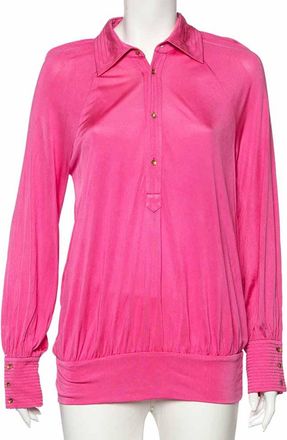 Roberto Cavalli Pink Silk Knit Button Front Top