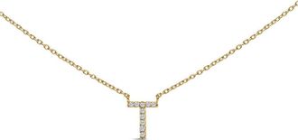 House of Brilliance 10K Yellow Gold Diamond Accent A-Z Block Initial Pendant Necklace in Yellow Gold | T at Nordstrom