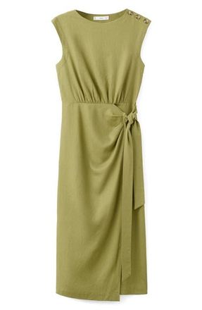 Mango Linen Blend Midi Dress in Olive Green at Nordstrom, Size 10