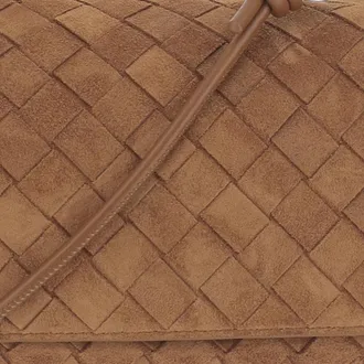 Bottega Veneta Womens Suede Evening Clutch Light Brown Calf Skin Shoulder Bags