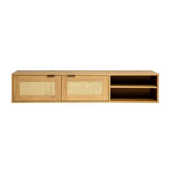 Miliboo Mueble De Tv De Pared Acabado En Madera Clara Y Tejido De Rat&aacute;n 2 Puertas L150 Cm Manila