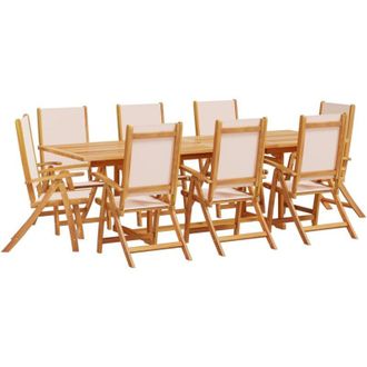 vidaXL Juego Comedor De Jard&iacute;n 9 Pzas Madera Maciza Acacia Y Textileno Vidaxl