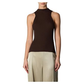 Roberto Collina Tops, Dames, Bruin, L, Katoen, Geribbelde Katoenen Tanktop